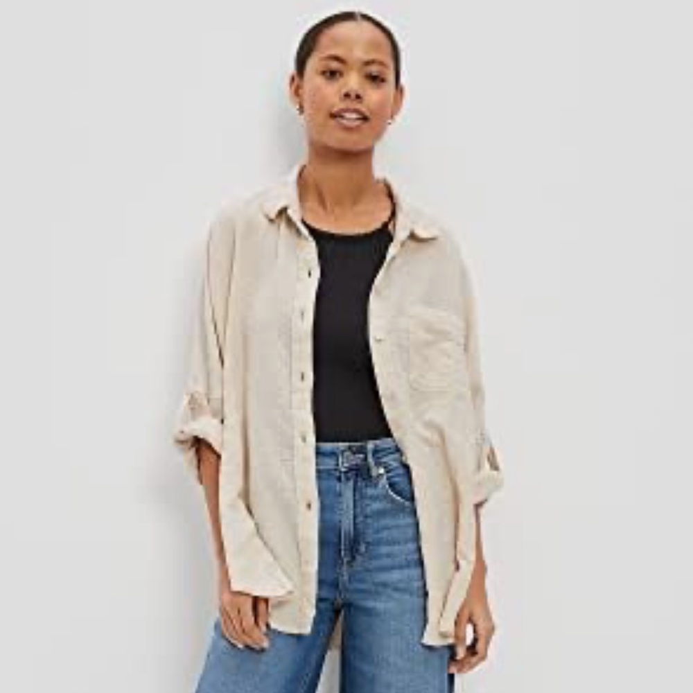 American Eagle AE Go Big Oversized Shirt Neutral Beige Size XXL
